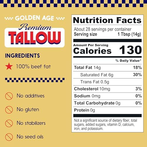 Golden Age Premium Beef Tallow for Cooking & Skincare – Official Tallow of Masa Chips and Vandy – 100% Pure & Simple, 14 oz (6-Pack), Pasture-Raised, Hand-Rendered, No Foaming Agents, High Smoke Point, Keto & Paleo