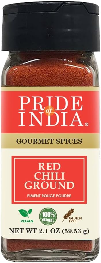 Pride of India Red Chili Powder 2.1 oz | Ground Red Pepper Spice for Cooking, Curry, Sauces & Marinades | Hot Chilli Powder for Indian, Mexican, Thai & Global Recipes | Kitchen Essential