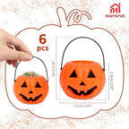 6Pcs Pumpkin Candy Bucket, 2.1"x2.8'', Small Mini Jack O Lantern Pail Plastic Basket w Handle & Devil Smile, Orange Pale Mudpie Ghost Holder for Guest Candy Treat, Birthday Party Favor, Planter Pot