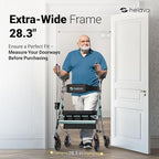 Helavo Extra Wide 28.3" Bariatric Upright Walker for Seniors, 500 lbs Capacity with 8“ Flat-Free Solid Rubber Tires, Height Adjustable Stand Up Walker with Seat, All Terrain Heavy Duty Rollator