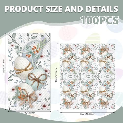 100Pcs Easter Napkins - Watercolor Flower Egg Party Napkins Spring Floral Theme Party Supplies Disposable Luncheon Dinner Napkins 7.8" x4.3" for Tea Party Kitchen Bathroom