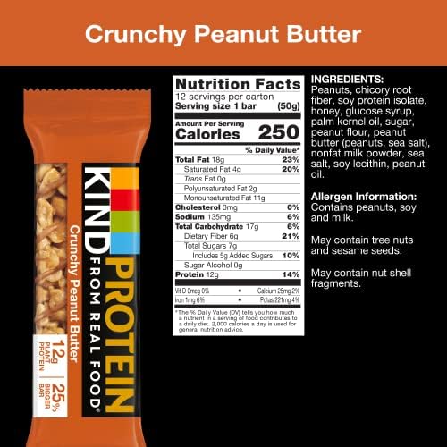KIND Protein Bars, Crunchy Peanut Butter, Gluten Free, Healthy Snacks, 12g Protein, 12 Count
