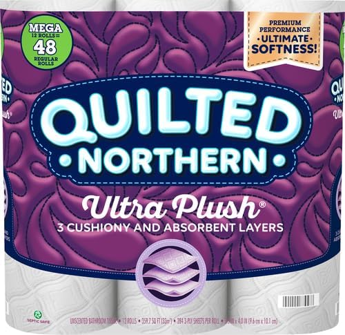 Quilted Northern Ultra Plush Toilet Paper, 12 Mega Rolls = 48 Regular Rolls, 3-Ply Bath Tissue