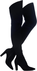 Shoe'N Tale Women Stretch Suede Chunky Heel Over The Knee Boots Thigh High for Women