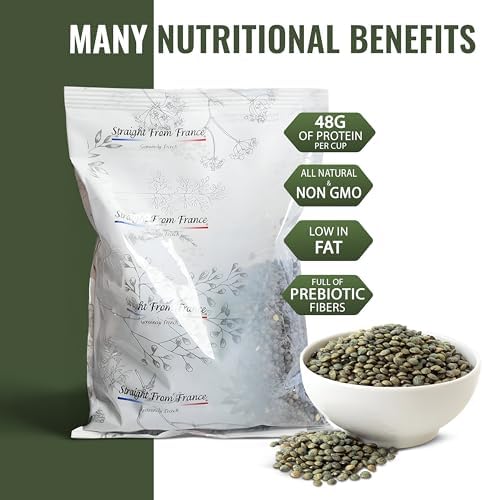 Straight from France Genuinely French, Non GMO Certified French Green Lentils, All Natural Bulk Dry Lentils, Rich in Plant Based Protein and Dietary Fibers, Vegan and Vegetarian Friendly 30 Oz