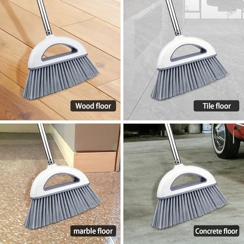 Angle Broom for Hardwood Floors - Soft Bristled Kitchen Broom, Indoor & Office Use (Off White)