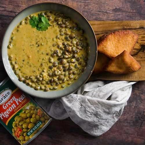 Grace Green Pigeon Peas Canned 15oz - 2 Pack - Jamaican Gungo Peas & Congo Peas - Caribbean Guandules Verdes - Peurto Rican Gandules Verdes - Indian Toor Dal Canned Peas