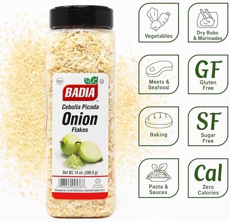 Badia Onion Flakes, 14 oz - All Purpose Dried Onion for Soups, Stews, Sauces, Meats, Vegetables, and Everyday Recipes, Gluten Free
