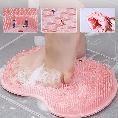 Silicone Shower Foot Scrubber Mat, 2025 New Shower Foot Back Scrubber Massage Pad Back Cleaning Pad, Upgrade Shower Foot Scrubber Mat with Non-Slip Suction Cups Back Bath (Khaki)