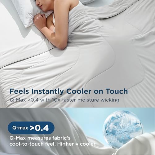 Bedsure Cooling Blankets for Hot Sleepers - Cooling Comforter, Cold Summer Blanket Queen Size for Bed, Ice Breathable and Lightweight Gift for Night Sweats, Grey, 90x90 Inches