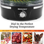 Elite Gourmet EFD319 Food Dehydrator, 5 BPA-Free 11.4" Trays Adjustable Temperature Controls, Jerky, Herbs, Fruit, Veggies, Dried Snacks, Black