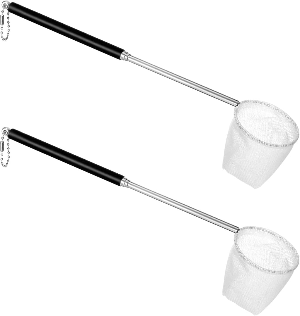 2 PCS Aquarium Shrimp Net, 2 Inch Small Fish Nets for Fish Tank with Long Extendable Stainless Steel Handle, Round Fine Mesh Net for Fishes Shrimp Tank Pond Creek Food Residue Debris Skimming Tool