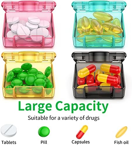 Small Pill Box 4 pcs,Cute Travel Pill Organizer Case Mini Tiny Clear Plastic Storage Containers Portable for Pocket Purse