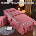 4-Piece Microfiber Massage Table Sheet Set Reusable Massage Bed Cover with Holes Full Bed Cover with Pillowcase Stool Cover Beauty Salon Bedspread&Skirt Spa Bed Skirt (Red,180x60cm(71x24 Inch))