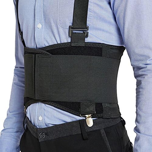 NeoTech Care Back Brace for Work with Removable Pants Clips & Detachable Suspenders - Back Support Belt - Adjustable, Light, Breathable - Posture (Black, Size M)