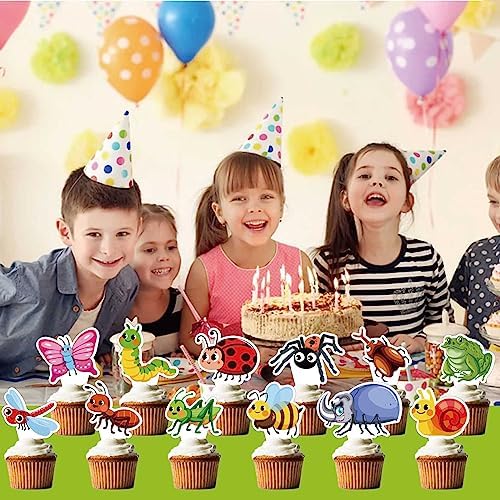 24Pcs Insects Cupcake Toppers - Cute Bee/Bugs/Snails/Ladybug Design | Summer Spring Party Decor | Ideal for Kids Birthday Party Favors & Table Accents