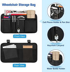 FINPAC Wheelchair Side Organizer Bag with Cup Holder, Wheelchair Armrest Accessories Pouch with Pen Slot and Reflective Strips for Power Wheelchairs, Walkers, Rollators, Adults, Seniors - Black