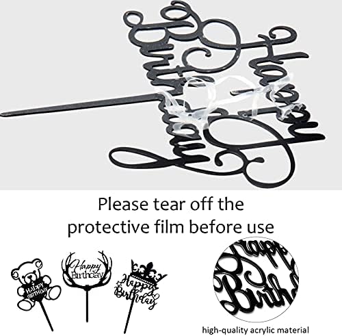 20PCS Black Acrylic Happy Birthday Cake Toppers Set for Boys Girls Women Men Birthday Party Decorations Supplies