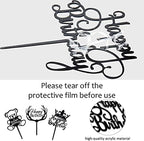 20PCS Black Acrylic Happy Birthday Cake Toppers Set for Boys Girls Women Men Birthday Party Decorations Supplies