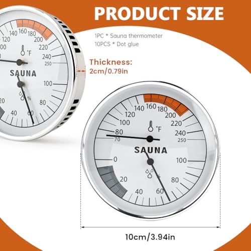 2 in 1 Sauna Thermometer Hygrometer, 70-250°F Heat-Resistant Easy to Read Gauge, 0-100% Humidity Monitor for Infrared Steam Sauna Room, Home Spa(White,Size:/)