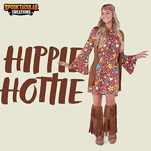 Spooktacular Creations Hippie Costume Women, Halloween 70s Outfits for Women, Adult Hippie Dresses for Halloween Party