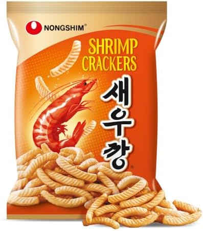 Nongshim Shrimp Crackers, Original Flavor, Crispy Baked Korean Snack, 2.6 oz Bags (Pack of 20) - PACKAGING MAY VARY
