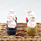 30Pcs Edible Baby Shower Cupcake Toppers Supplies Picks Wafer Paper Floral Theme Gender Reveal Cupcakes Cake Decorations Boy Girl Birthday Party Cake Decorations