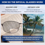 DEHOTRE 2 Pack Bifocal Reading Sunglasses Men Stainless Steel Frame Sun Readers for Driving Zero Top UV400 Metal Hinge