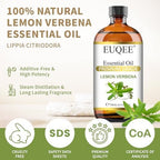 EUQEE Lemon Verbena Essential Oil 118ml - Pure & Natural Citrus Scent Oil for Diffuser, Skincare, Morning Rituals & Aromatherapy, Large Bottle with Dropper