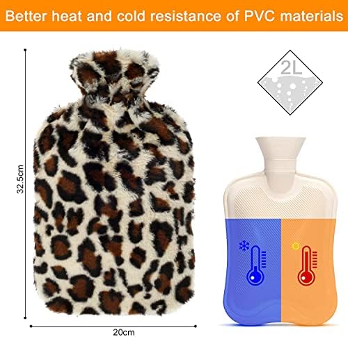 Hot Water Bag Hot Water Bottle 2 Liter Heat Up and Refreezable Hot Cold Pack with Plush Leopard Print Cover for Pain Relief Hot Cold Therapy