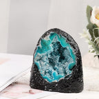 moonsix Titanium Coated Blue Crystal Druzy Geode for Home Office Decor, Irregular Raw Rock Quartz Stones Specimen for Healing, Large