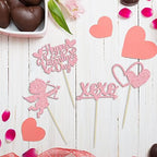 24Pcs Happy Valentine's Day Cupcake Toppers Pink Glitter XOXO Cupid Sweet Love Cupcake Food Picks Valentine's Day Theme Wedding Bridal Shower Birthday Party Cake Decorations Supplies