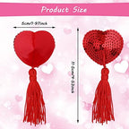 1 Pair Women Reusable Breast Pasties, Heart-Shaped Breast Bra with Sequins Tassel Adhesive Nipple Cover Stickers