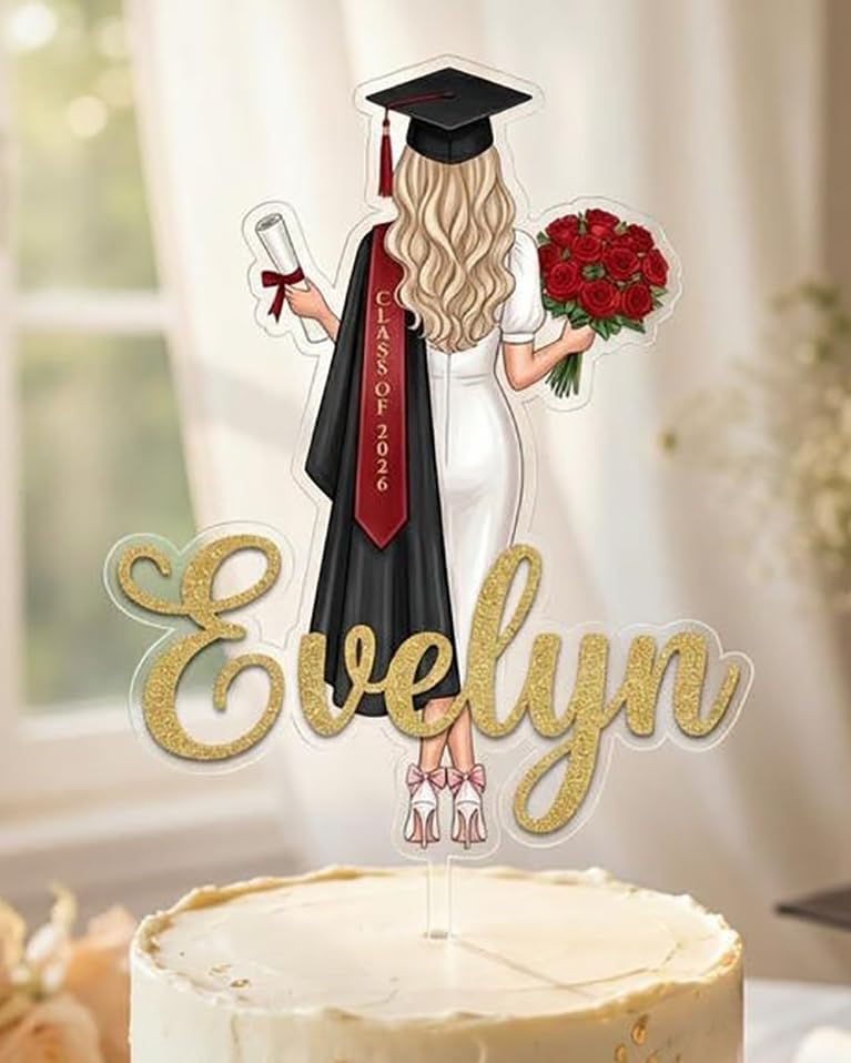 Personalized Graduation Cake Topper, Custom Name Class of 2026 Cake Decoration, Graduation Party Cake Topper for High School College Senior, Custom Acrylic Cake Topper Keepsake Style4