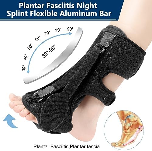 Upgraded Plantar Fasciitis Night Splint, 3 Adjustable Straps Plantar Fasciitis Relief Braces for Achilles Tendonitis, Foot Drop & Heel Spur Pain Relief Day & Night (Black)
