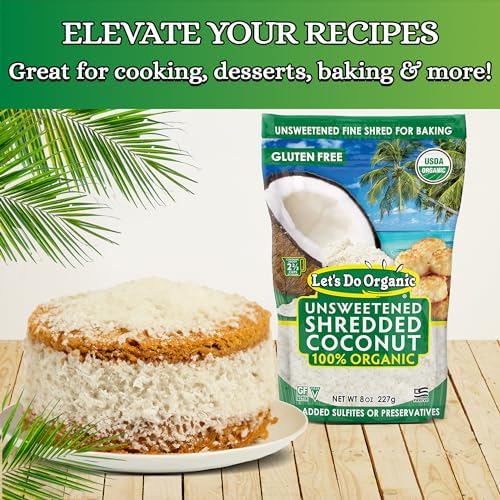 Let's Do Organic Unsweetened Shredded Coconut - Coconut Shreds, Great for Baking, Versatile Ingredient, No Sweeteners, USDA Organic - 8 Oz (12 Pack)