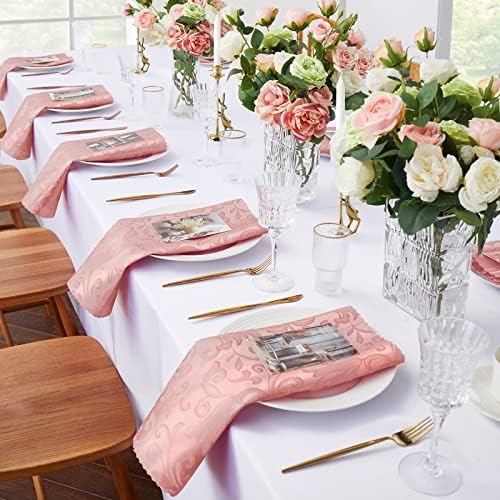 Horbaunal 12 Pack Damask Cloth Napkins 17 x 17 Inch, Jacquard Table Cloth Napkins Set of 12 Square Satin Napkins Fabric Dinner Napkins for Wedding Party Banquet, Rose Gold