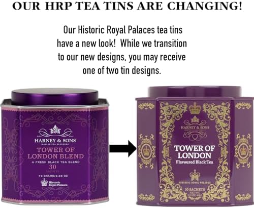 Harney & Sons Tower of London Black Tea with Stone Fruit, Bergamot and Honey Flavors | 30 sachets, Historic Royal Palaces Collection (Tin Design May Vary)