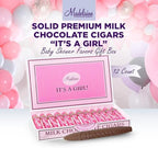 Madelaine Solid Premium Milk Chocolate Cig It's a Girl Baby Shower Favors Gift Box - Made with Cocoa Bean & Swiss-Formulated Chocolate - 12 Count Individually Wrapped in an Elegant Hard Box