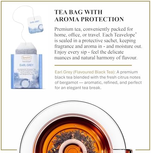 Ronnefeldt Teavelope Earl Grey - Flavoured Black Tea With Bergamot Flavour India Bags Tea Individually Wrapped, 25 Count - Strong, Smooth, Caffeinated - Hot or Iced