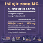 2000 MG Shilajit Supplement,Shilajit Resin Organic,Shilajit Capsules,100% Pure Shilajit with 85+ Trace Minerals & 60% Fulvic Acid,Boost Energy & Immunity,Vegetarian,Natural,60 Capsules