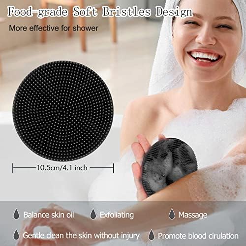 INNERNEED Food-Grade Soft Silicone Body Scrubber Shower Brush, with Scalp Massager Shampoo Brush, Wet & Dry Manual Scalp Care Hair Washing (Black)