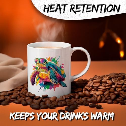 Turtle Ceramic Coffee Mug 11oz Cute Funny Souvenir - Tea Coffee Mug with Comfortable Grip - Unique Animal Gift Cup for Office or Home Men Women Kids Adults - Vibrant Long-Lasting Print ID44991