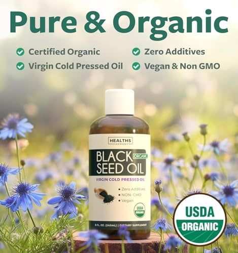 USDA Organic Black Cumin Seed Oil Liquid (8 fl oz) Premium Cold-Pressed Nigella Sativa Producing Pure - Antioxidant Supplement - Vegan, Gluten-Free, & Non-GMO (No Pills or Capsules)
