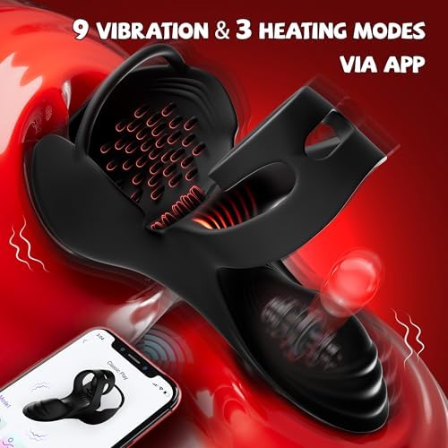 Vibrating Cock Ring Male Sex Toys – KUSHOR Penis Ring Vibrator Adult Toys for Men with 9 Vibration & 3 Heating Modes, 360° Wrapping Testicle Toys, Male Sex Toy for Men APP Control Perineum Stimulator