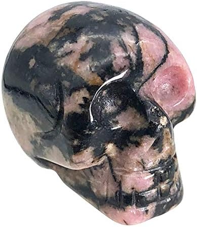 Mini 1" Crystal Human Skull Head Statue Figurine, Hand Carved Pocket Stone Halloween Sculptures Decoration Healing Reiki, Pack of 5, Rhodonite