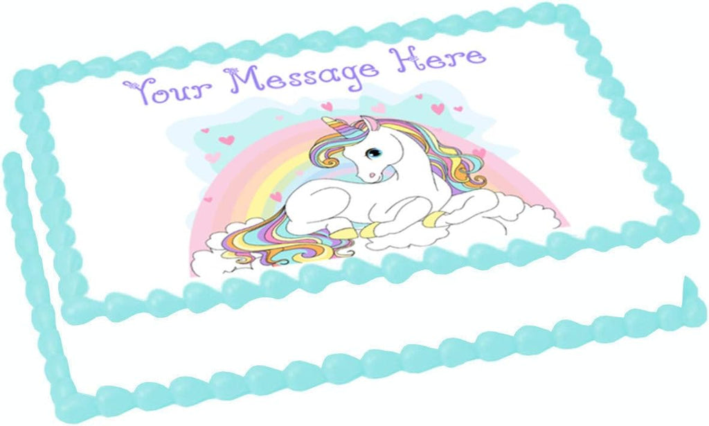 White Unicorn rainbow 1/2 sheet (16 x 10 in.) Edible cake topper image Birthday Party Decoration.