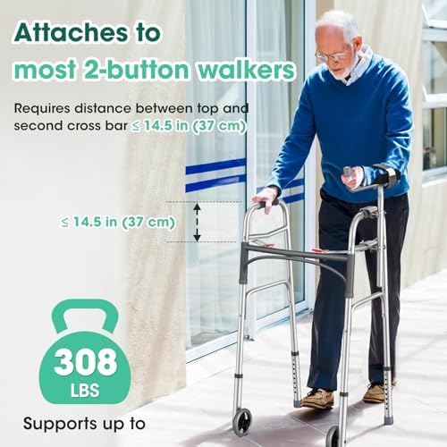 Adjustable Platform Attachment with Padded Armrests, Compatible with Most 2-Button Walker Frames, Helps Improve Upper-Body Support & Comfort, Lightweight Accessory