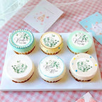 40pcs Edible Greenary Bride to Be Cupcake Toppers Edible Circle Mr Mrs Cupcake Picks for Green Leaves Theme Bridal Shower Engagement Newly Married Greenery Wedding Party Decorations