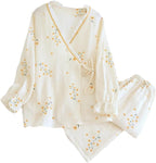 REHJJDFD Women Crepe Kimono,Long Sleeve Home Female Sleepwear,Gauze Cotton V-Neck Home Suit Women's Pajama